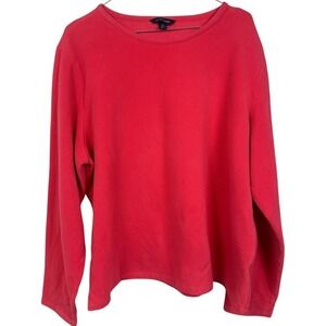 Lands End Coral Textured Long Sleeve Crew Neck Pullover Sweatshirt Women XL